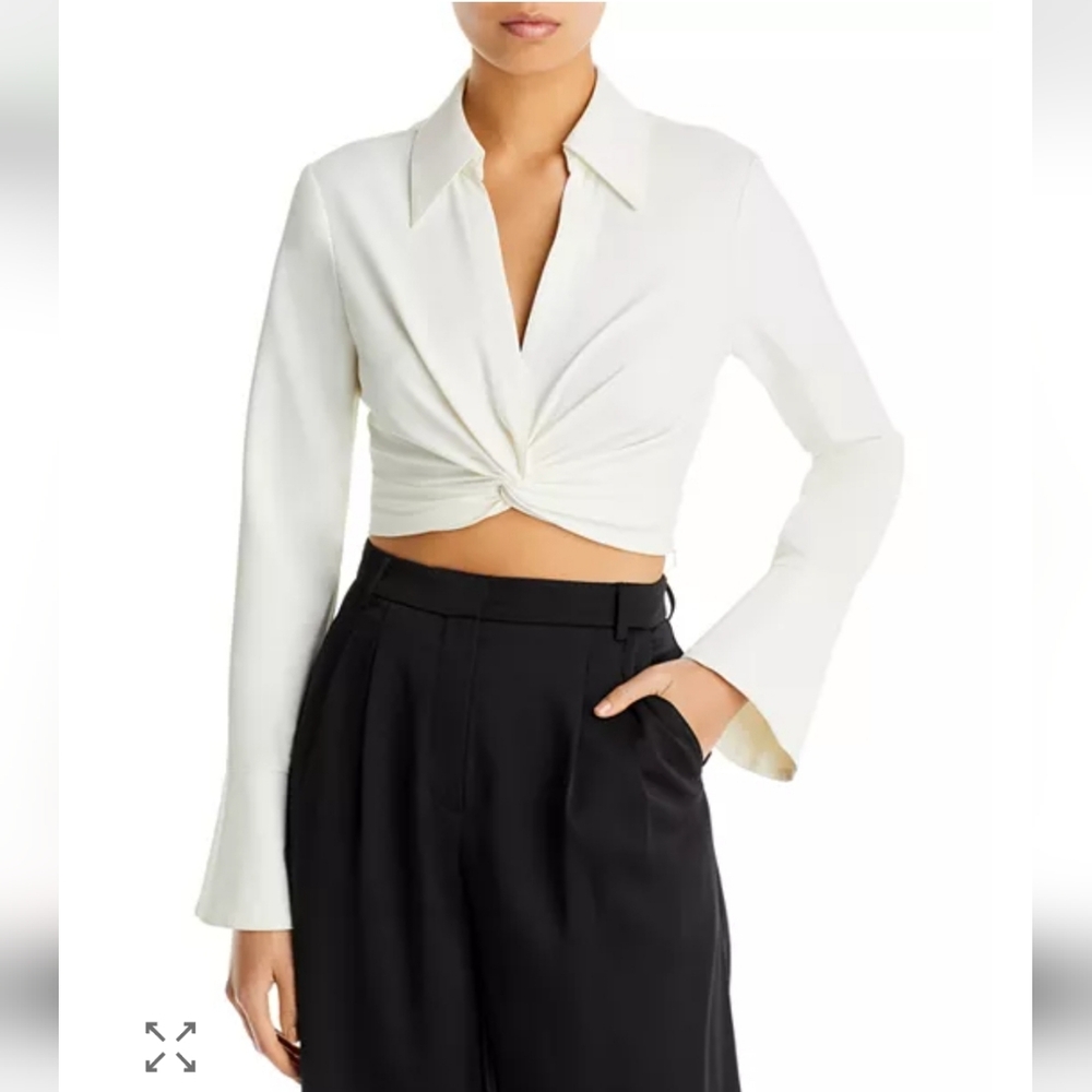 Cinq À Sept Mckenna Twist Cropped Ivory Collared Shirt Size Small